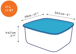 Boîtes Rectangulaires>Duralex Freshbox - Boite de conservation rectangulaire couvercle bleu 1,1L